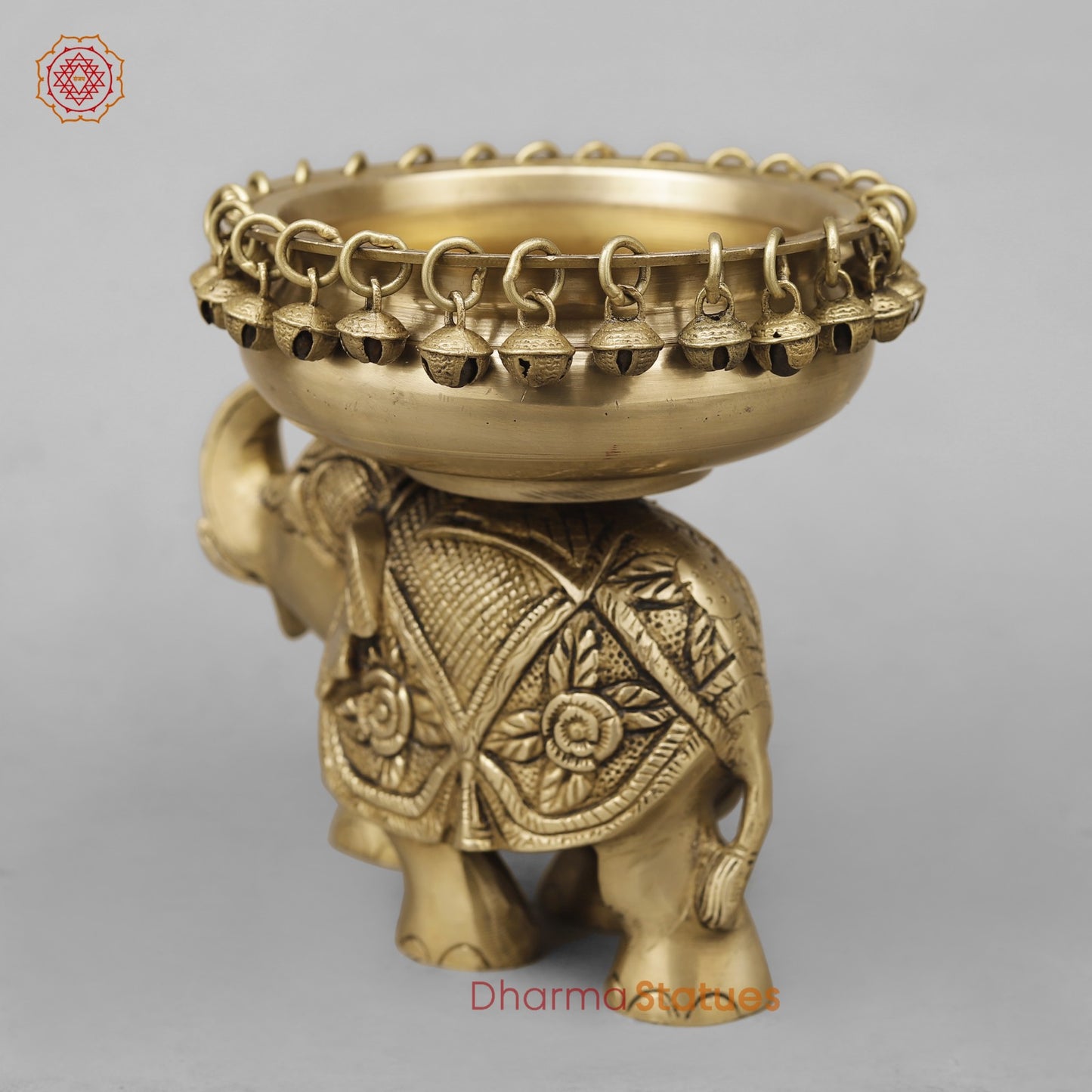 Brass Elephant Urli With Ghungroo, Butter Finish 8”