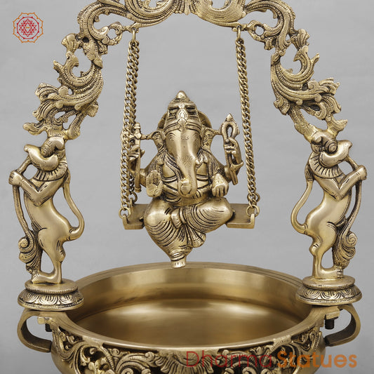 Brass Ganesh Jhula Urli, Fine Smooth Finish 21”
