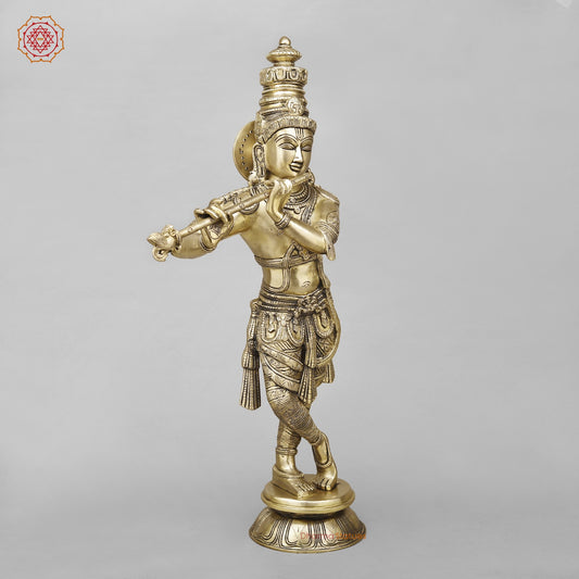 Brass Krishna Standing Fine, Smooth Finish 23”