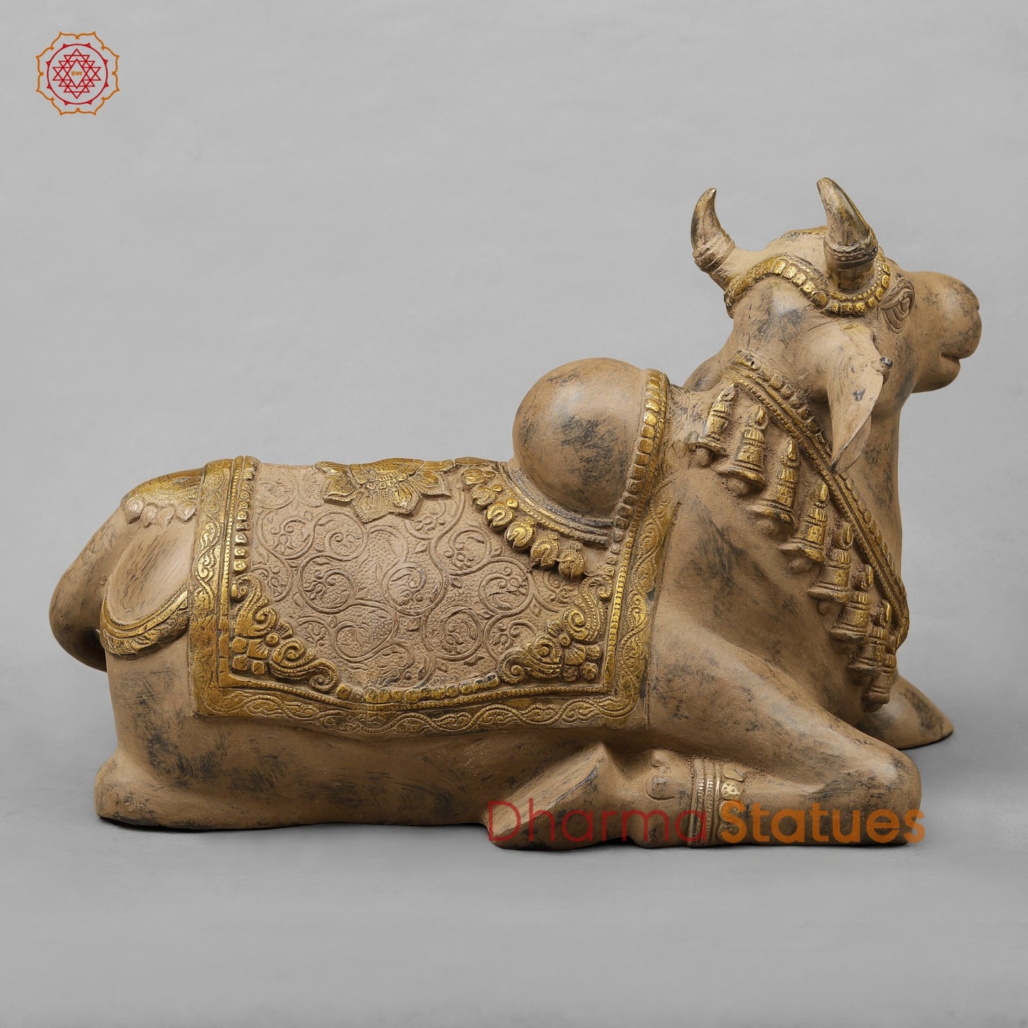 Brass Nandi seated Fine, Antique Patina 20”