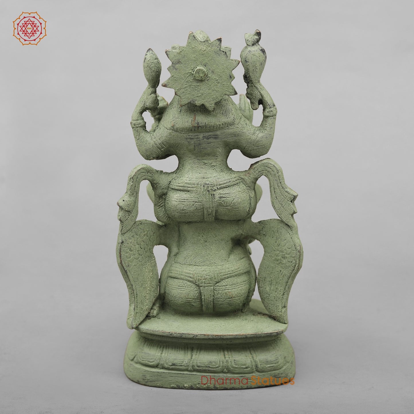 Brass Vishnu Garuda, Green Antique Finish 8”