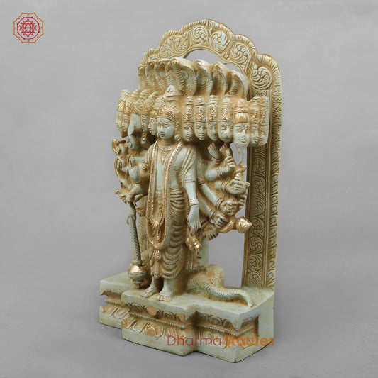 Brass Viratroop Vishnu with Arch, Antique green Finish 14”