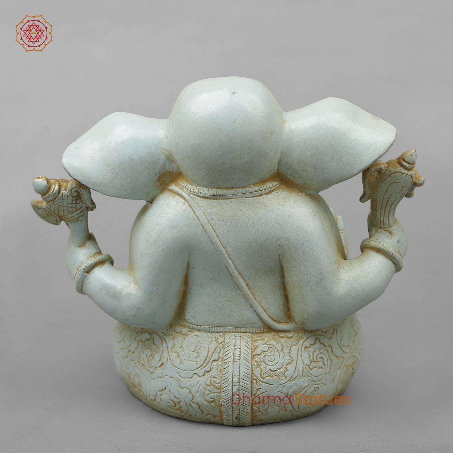 Brass Ganesh Seated With Long Ears, Light Turquoise finish 7.5”