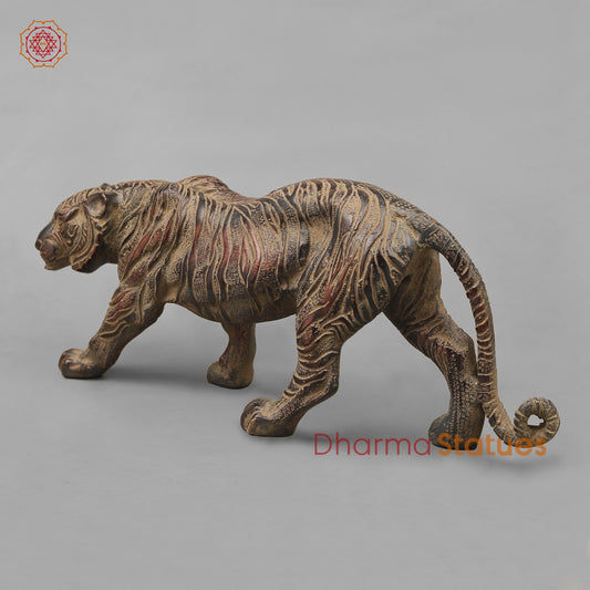 Brass Royal And Majestic Bengal Tiger, Antique Finish 13”