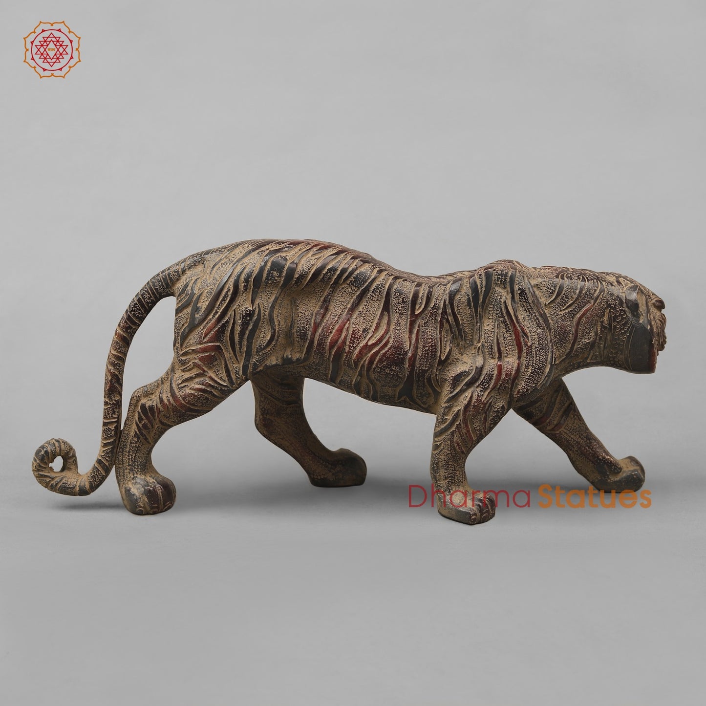 Brass Royal And Majestic Bengal Tiger, Antique Finish 13”