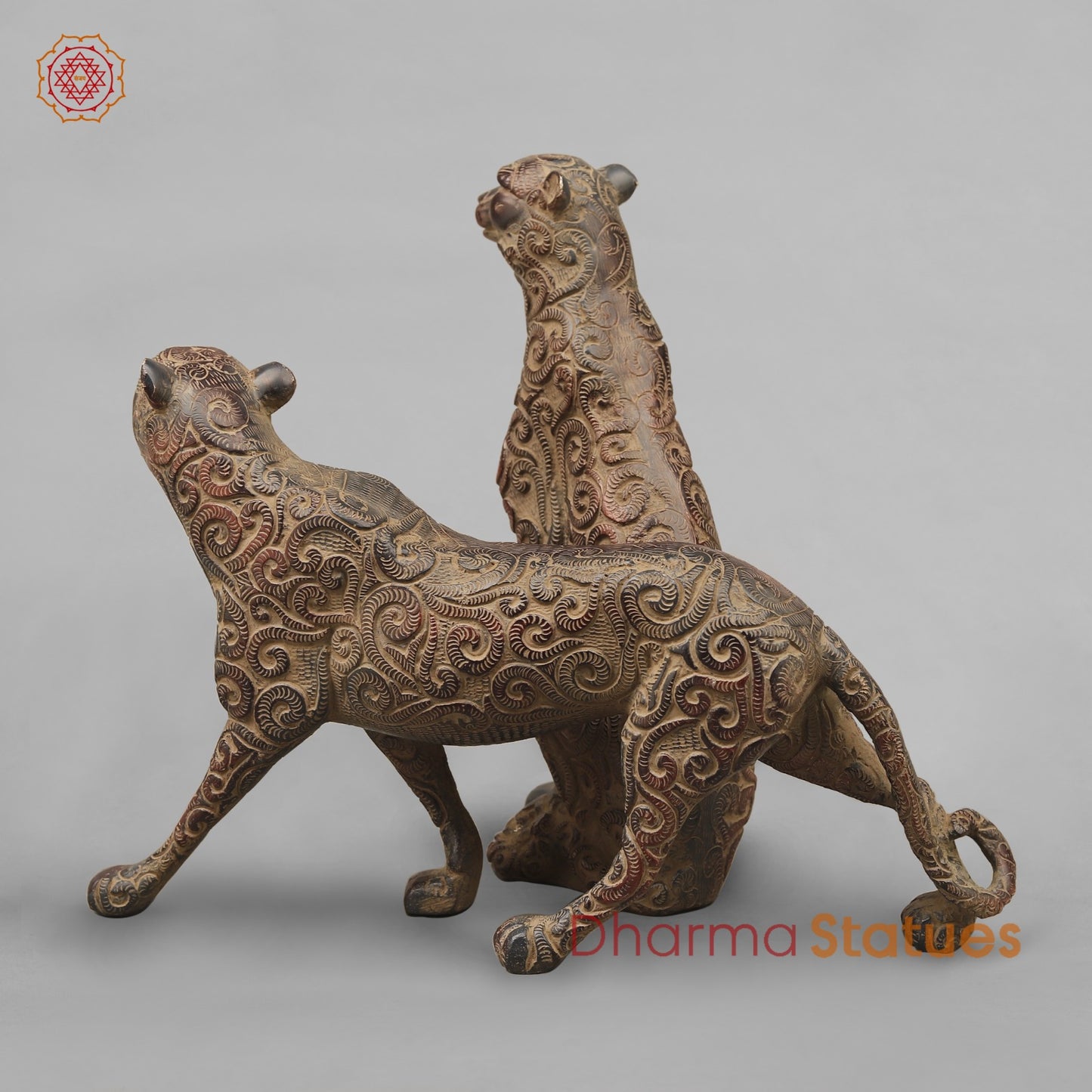 Brass Panther Couple Seated, Antique finish 14”