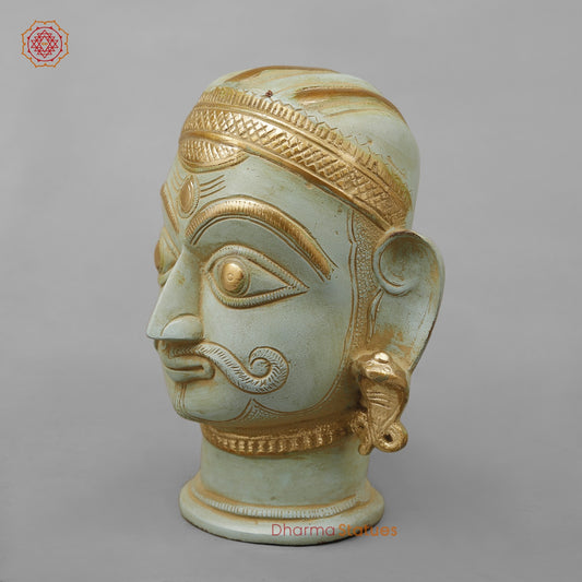 Brass Mukhlingam Shiva Head, Light Turquoise finish 7”