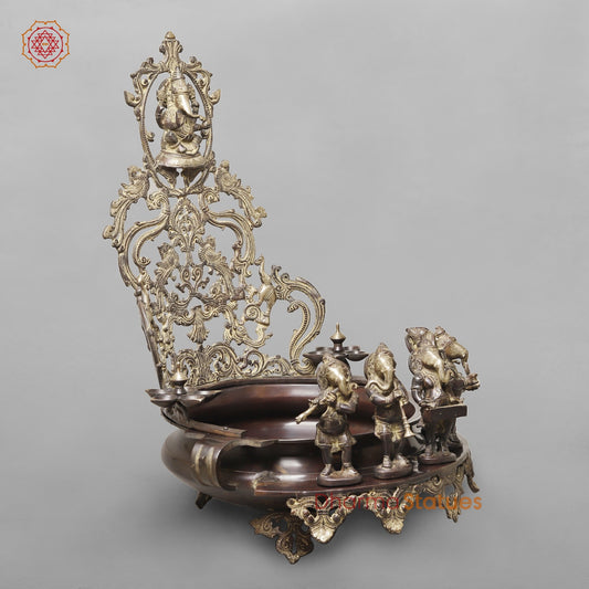 Brass Exclusive Ganesh Urli with Musicians Ganesh, Copper and Smooth Finish 30”