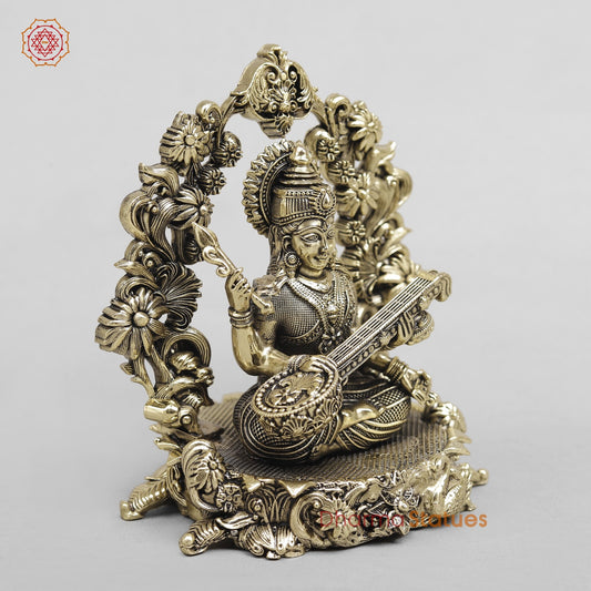 Brass Saraswati Seated Fine With Arch 5”