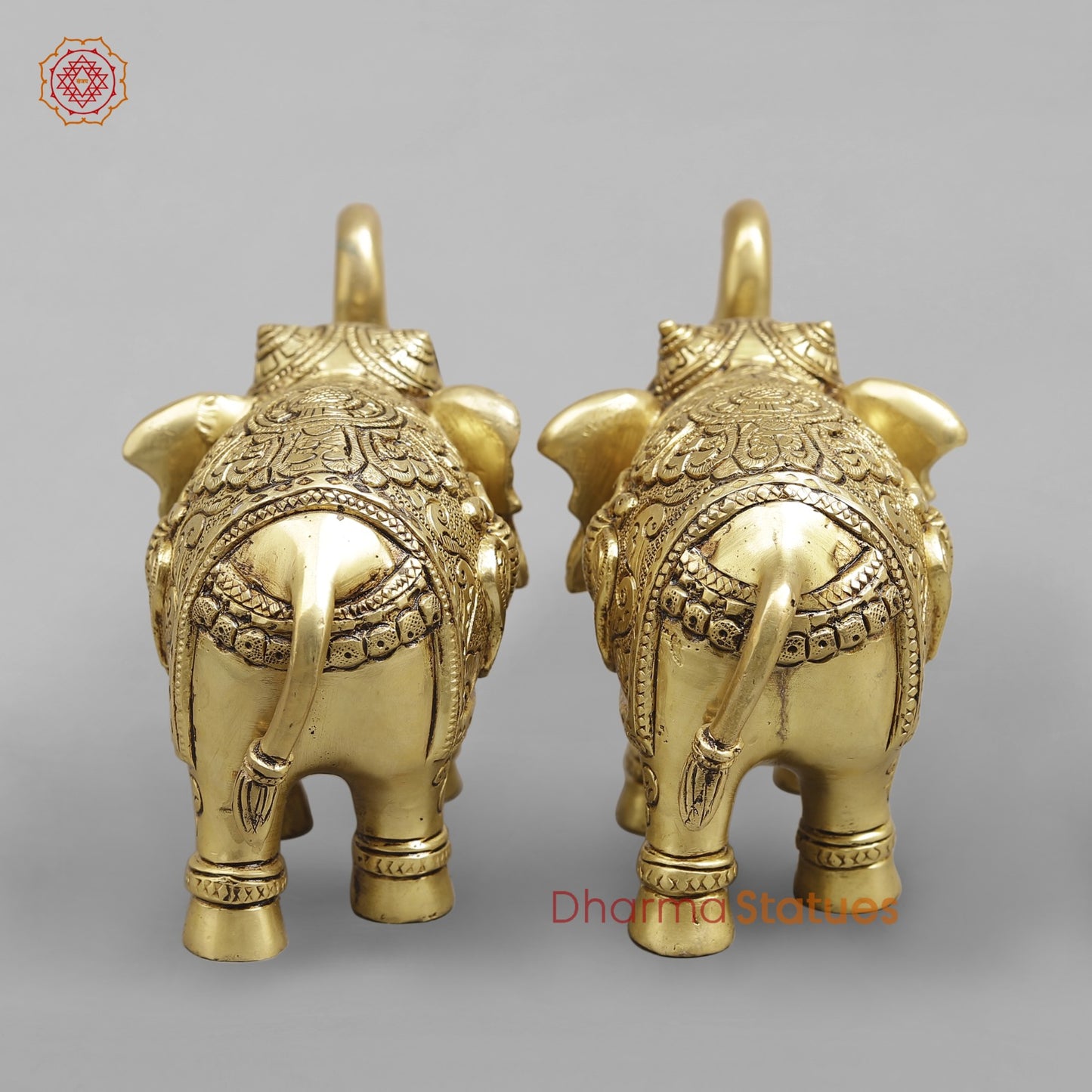 Brass Elephants Fine Carved, Special Gold Finish 6.5 ( Set of 2)