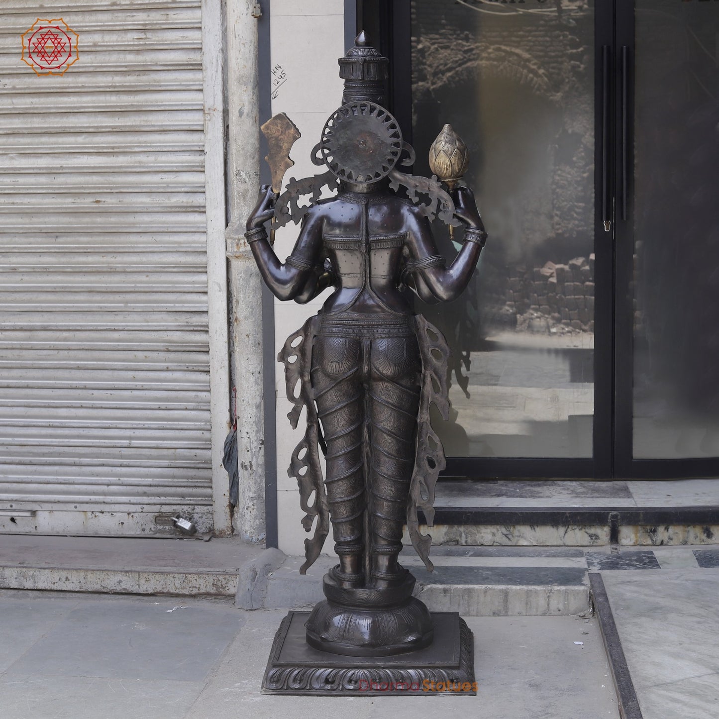 Bronze Lakshmi Standing with Wealth Pot, Antique Finish 67”