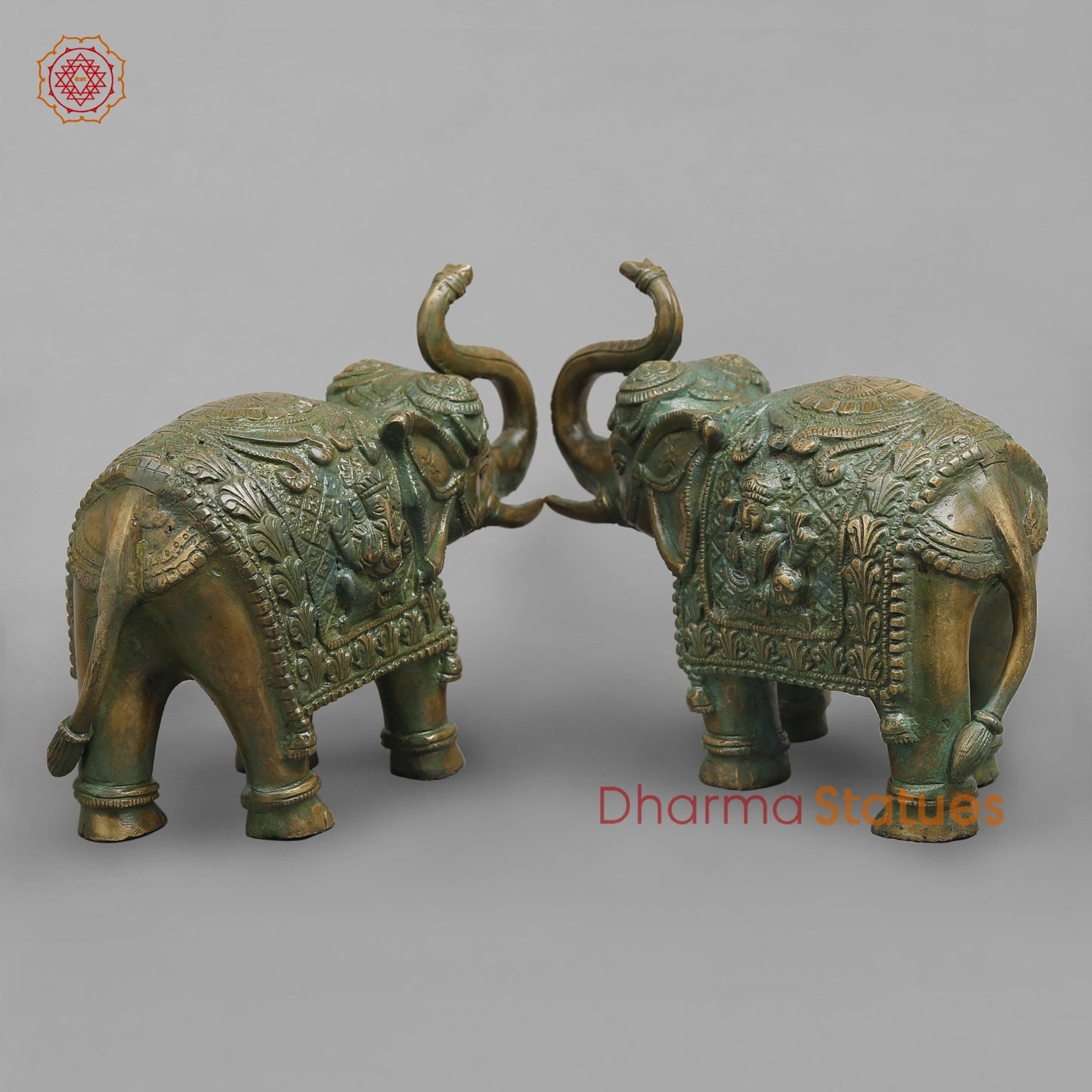 Brass Elephants Fine Carving, Patina Finish 9” (Pair)