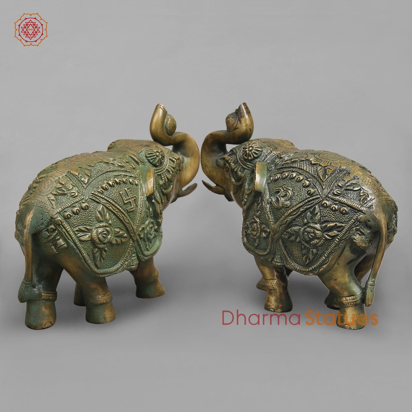 Brass Elephants Fine Carving, Patina Finish 10”(Pair)