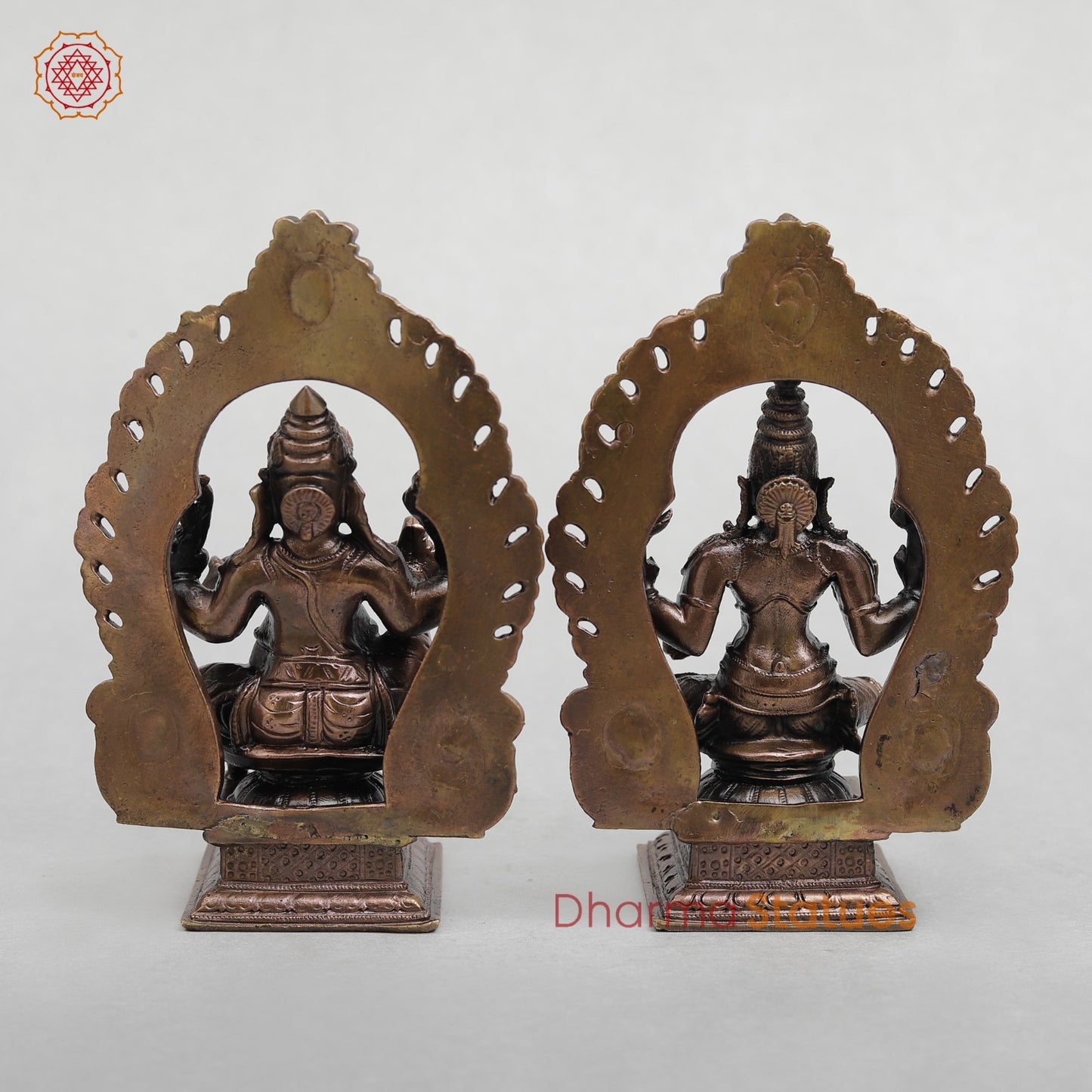 Copper Ganesh Lakshmi with Arch Seated fine 5.5"