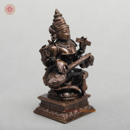 Copper Saraswati Seated Fine 3.5”