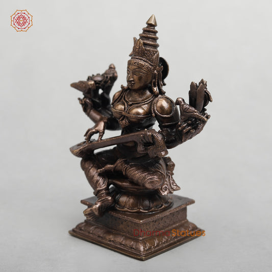 Copper Saraswati Seated Fine 4.5”