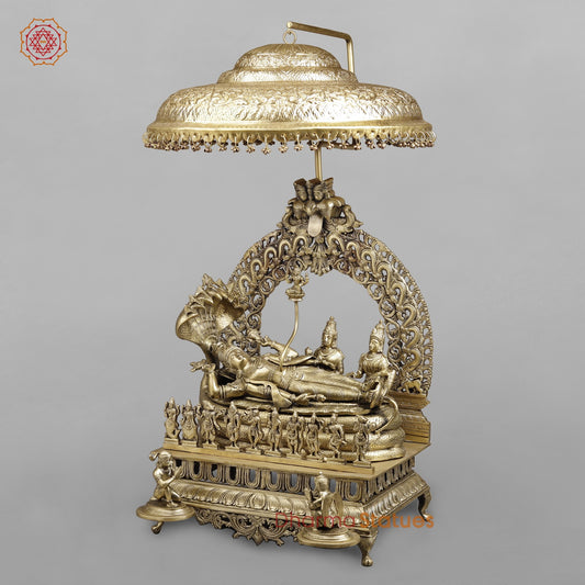 Bronze Vishnu Resting With Lakshmi & Brahma (Anantashayana) Fine 40” Origin - Swamimalai, Tamil Nadu