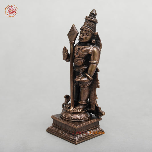 Copper Kartik standing With Peacock Fine 5”
