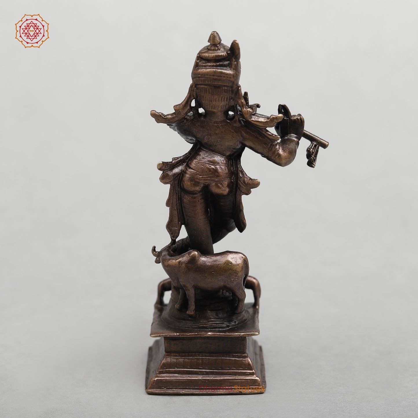 Copper Krishna With Cow Fine 4”