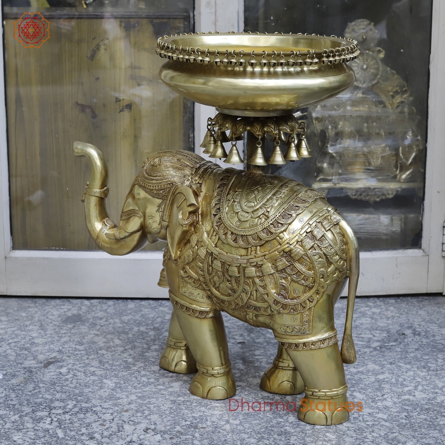 Brass Elephant Urli With Bells Fine, Speacial Gold Finish 31”