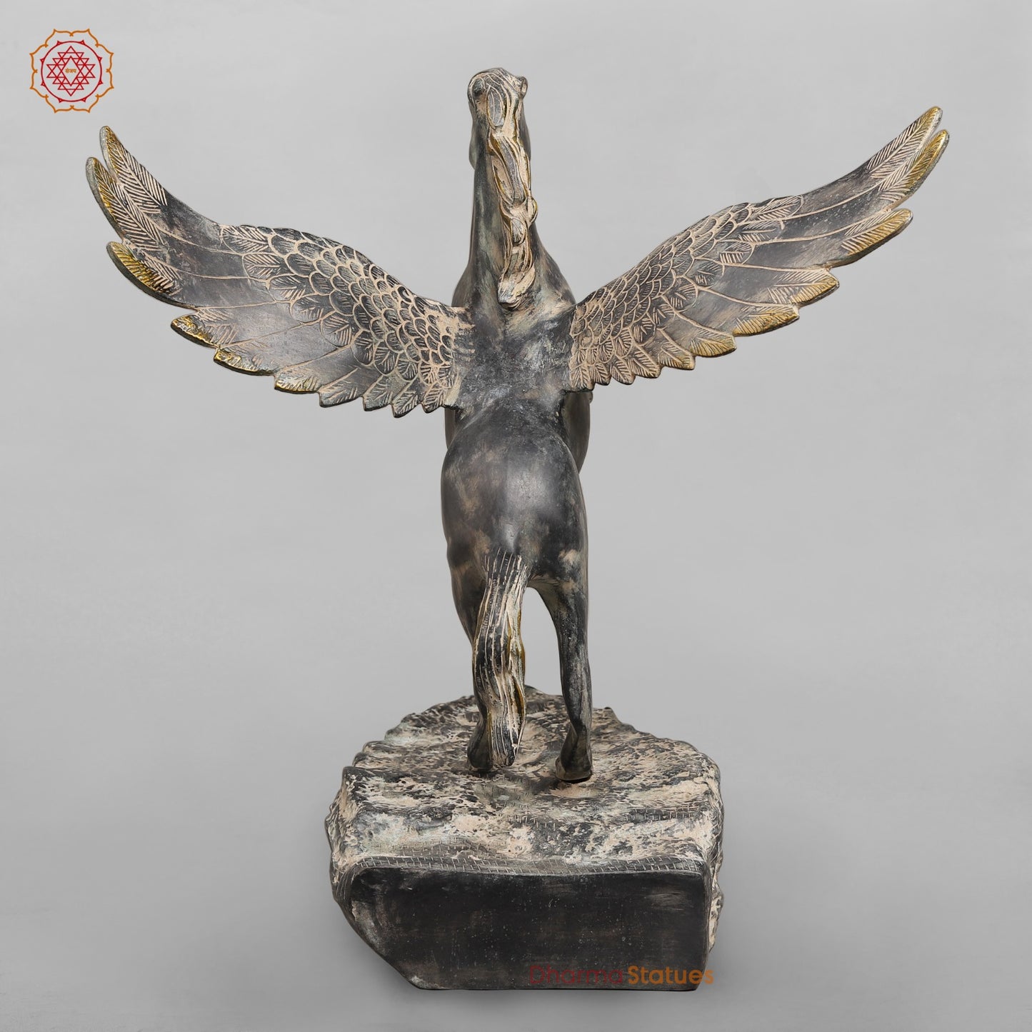 Brass Horse Flying From the Edge, Antique Patina Finish 19”