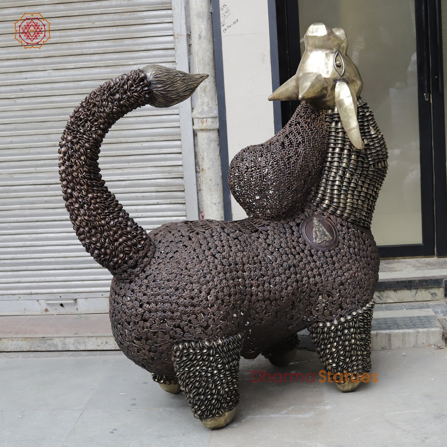 Brass Nandi joyfull Nandi Standing With Floral carvings, Copper Finish 60”