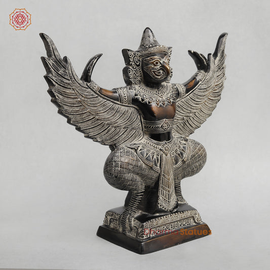 Brass Garuda Seated With Open wings Fine, Antique Finish 12.5”