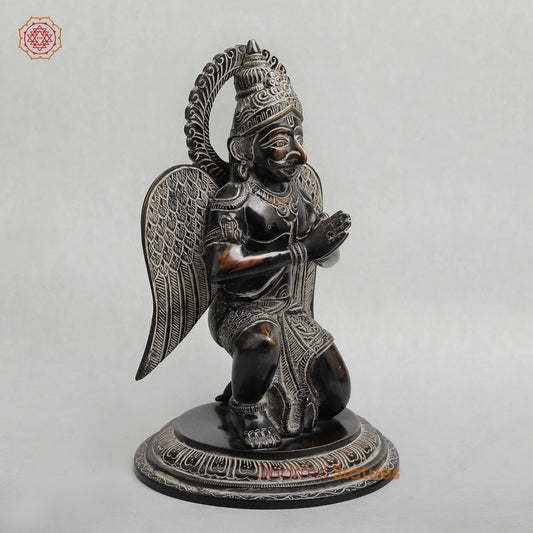 Brass Garuda Seated With Mantra in the Wings Fine, Antique Finish 12”