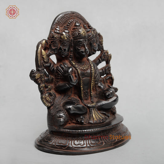 Brass Panchmukhi Hanuman Seated with Frame Fine, Royal Black With Red Hues finish 6”