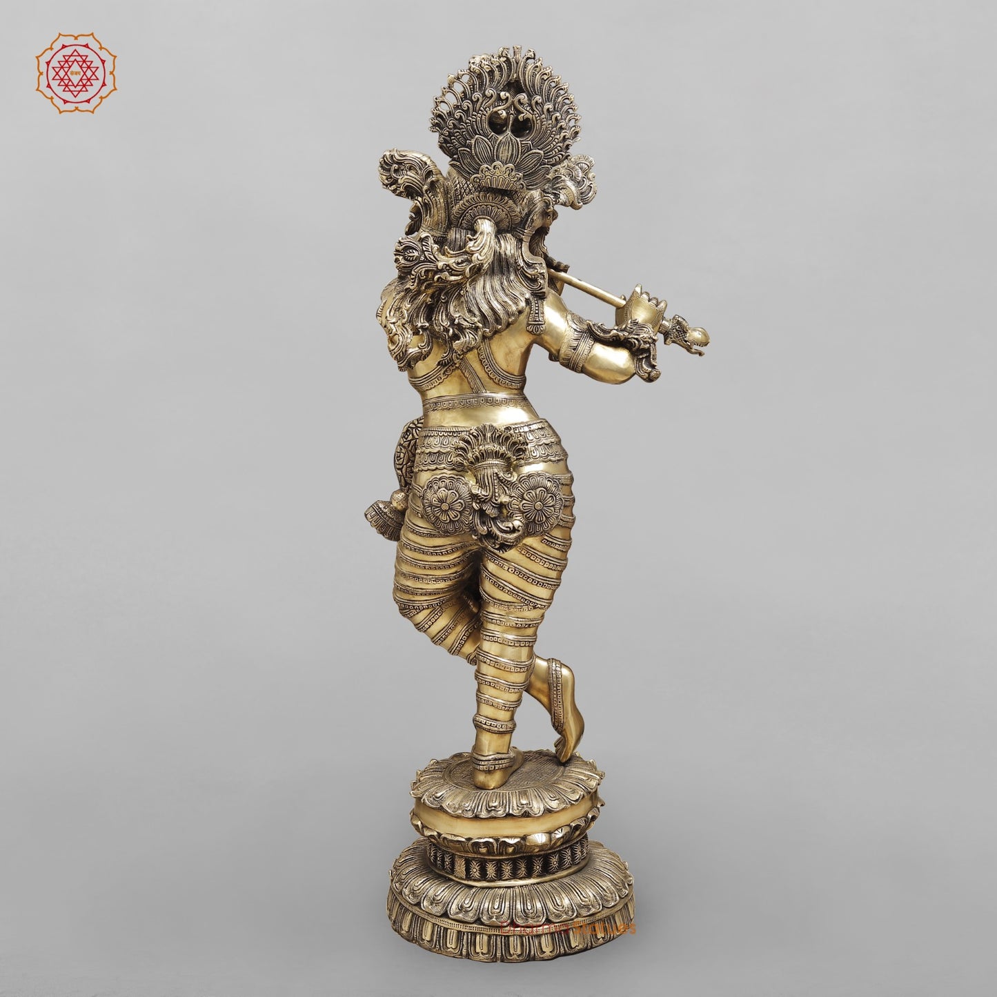 Brass Krishna with Fine Carving, Smooth finish 46.5”