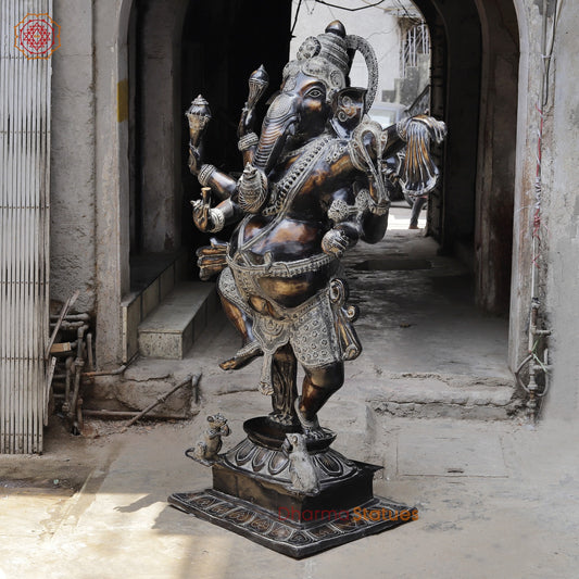 Brass Dancing Ganesh Fine, Antique Copper And Bronze Finish 82”
