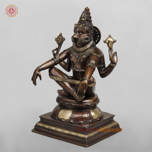 Brass Yog Narsimha Seated Fine, Copper Finish 20”