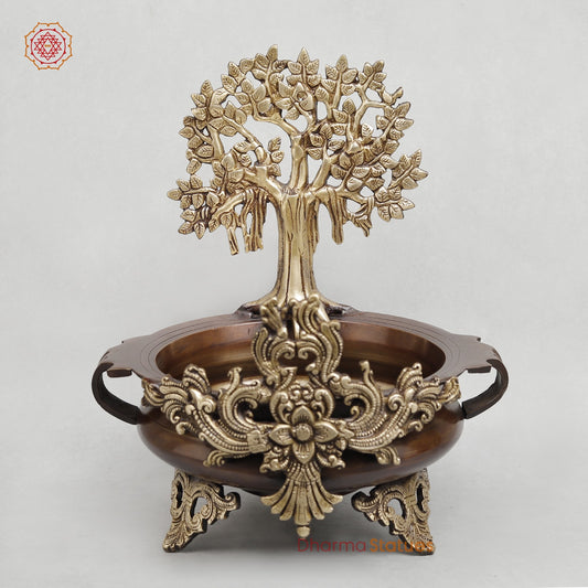Brass Urli with Kalpvriskh Fine, Copper finish 13.5”
