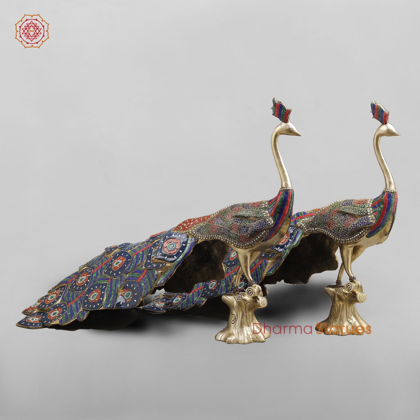 Brass Peacock Standing fine, Stone work 41” (set of 2 pcs)