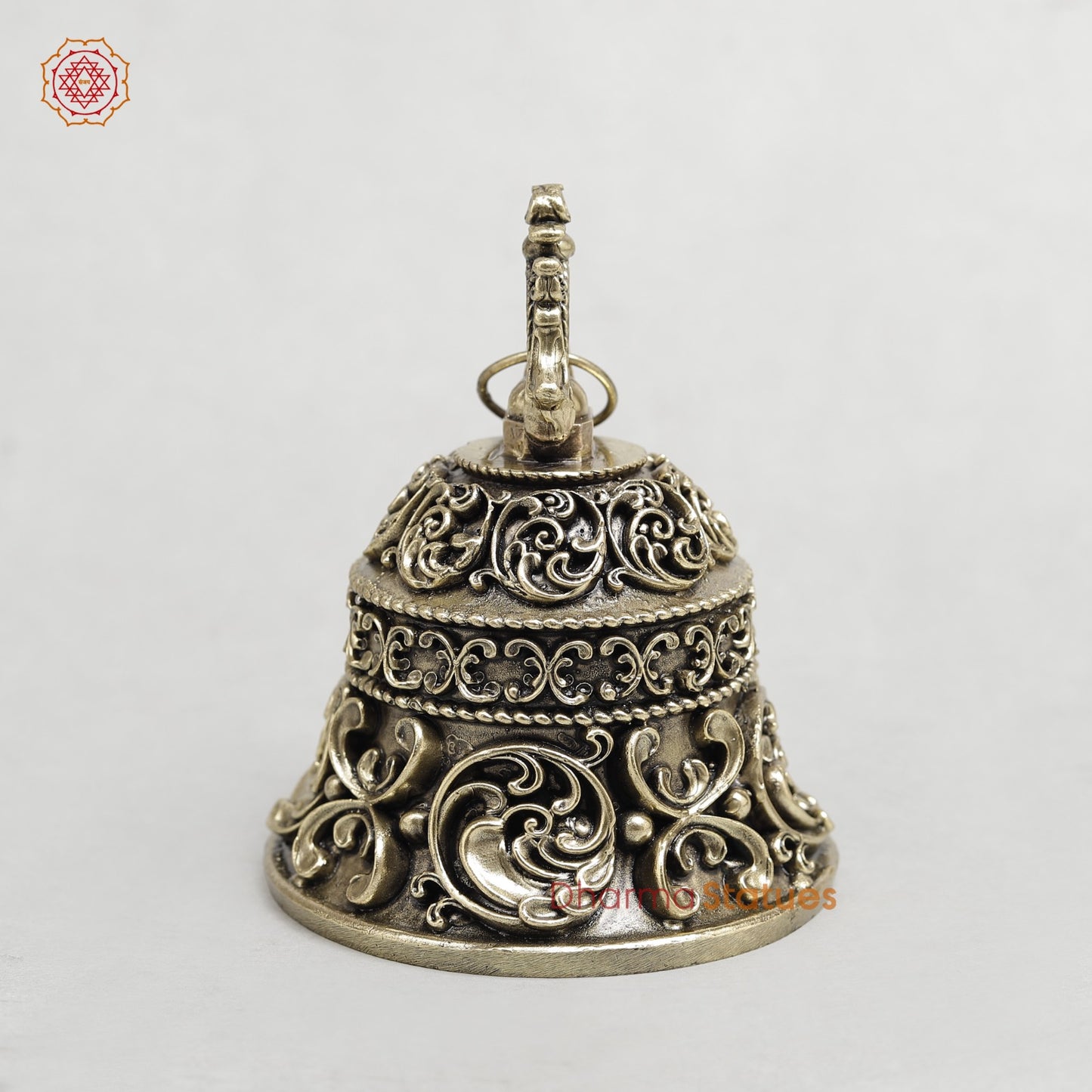 Brass Bell Hanging Carving Fine 5”