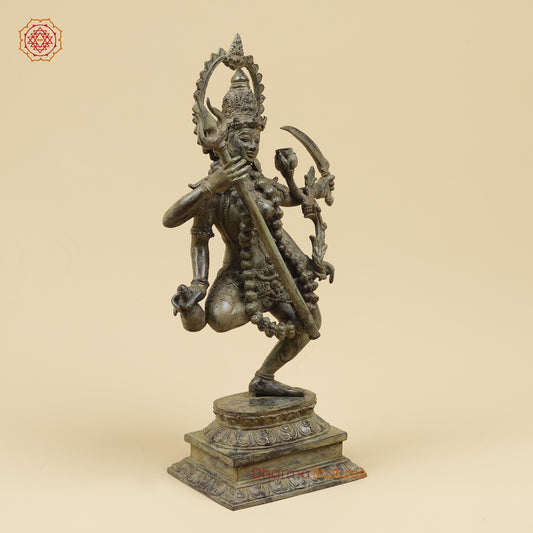 Bronze Kaali Dancing with Trishul Fine, Antique Green finish 17”