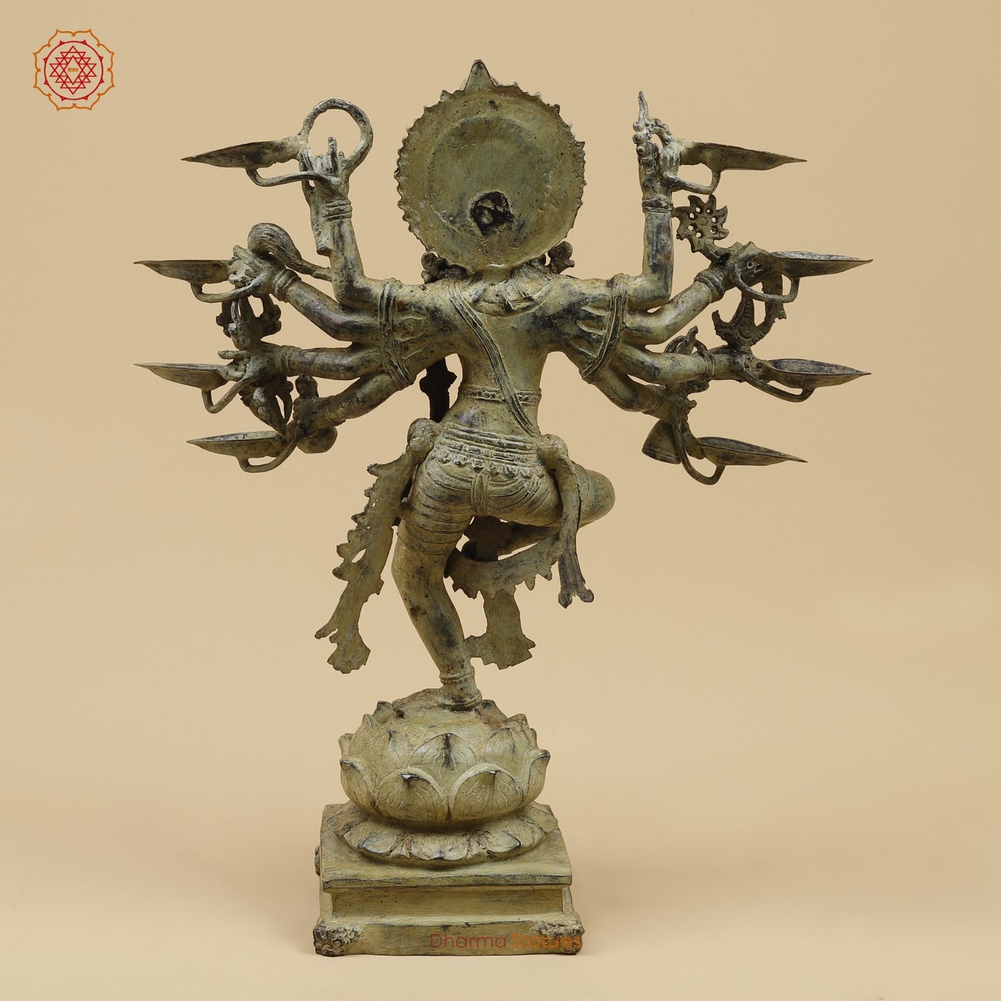 Bronze Dancing Krishna Holding 9 Diya Fine, Natural Patina 20” Origin- Java, Indonesia