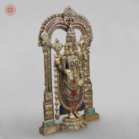 Brass Tirupati Balaji With Arch, Stone Work 56”