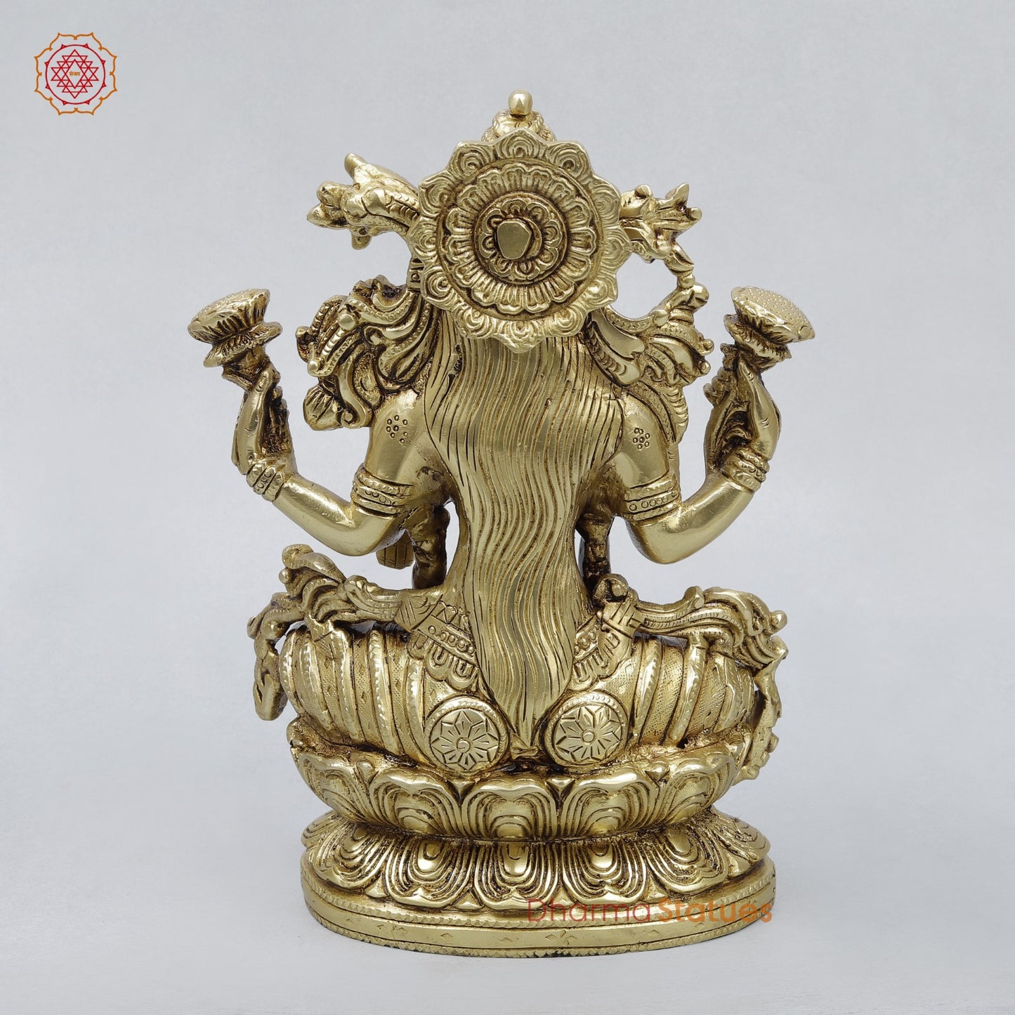 Brass Lakshmi Seated Fine, Golden Finish 8.5”