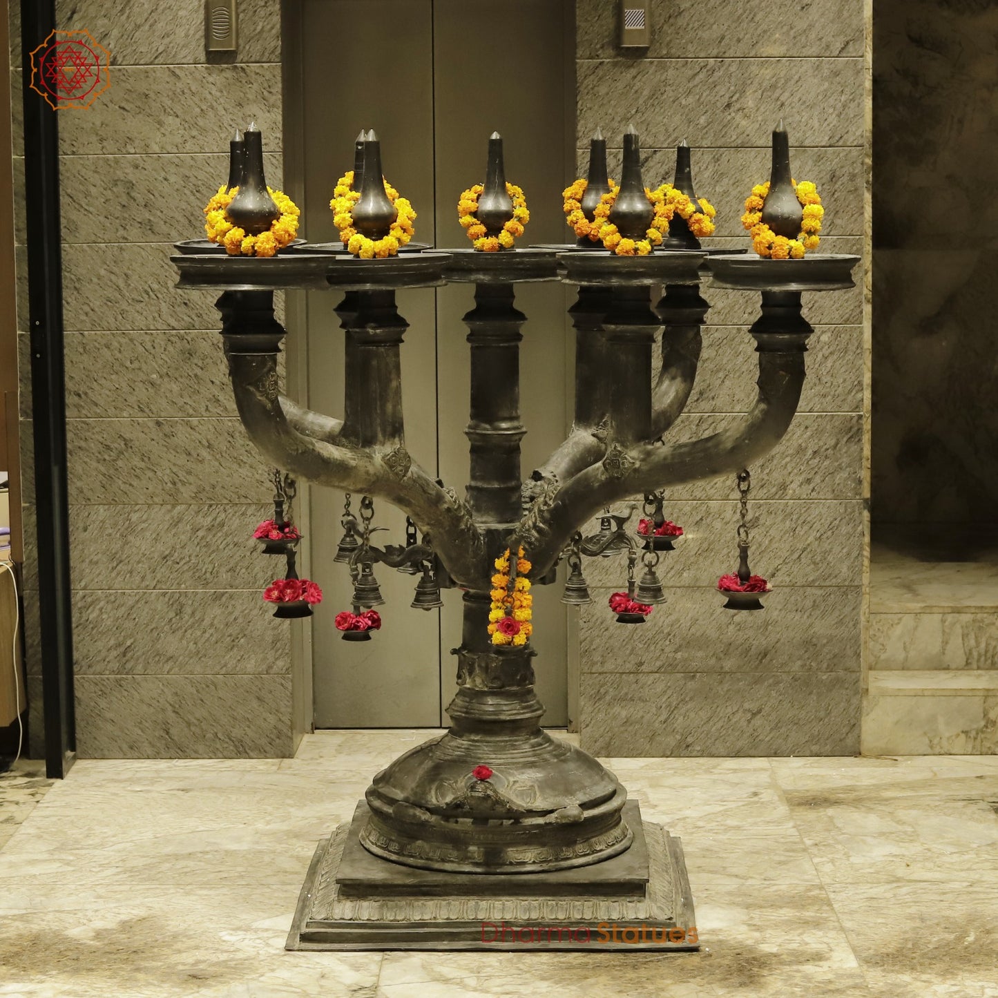 Bronze Lamp With 9 Heads, Natural Antique Finish 63”