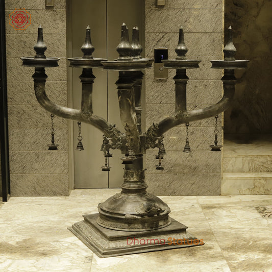 Bronze Lamp With 9 Heads, Natural Antique Finish 63”