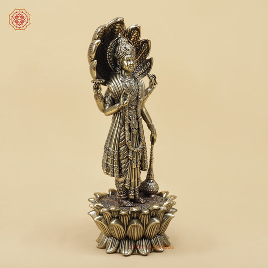 Brass Vishnu Standing With Vasuki Snake Fine 11”