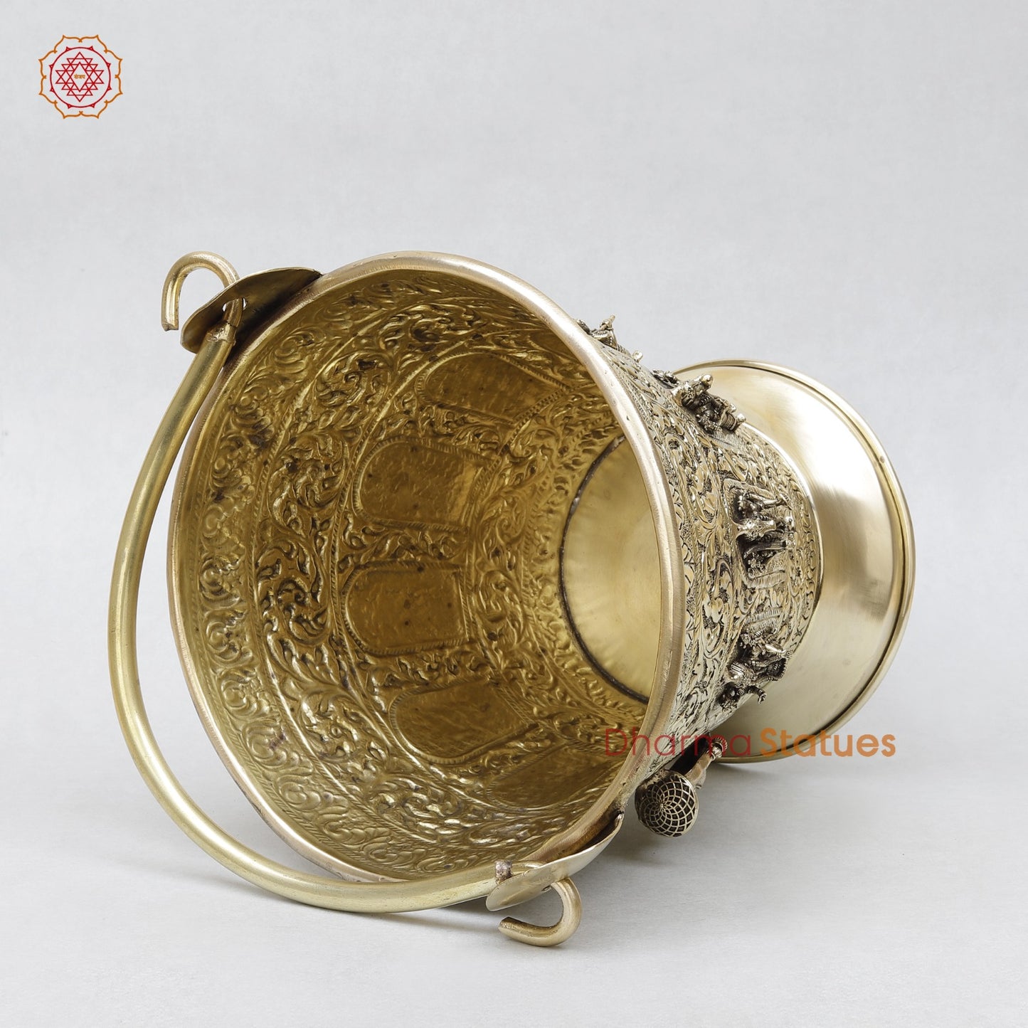 Brass Auspicious Ashtlakshmi Bucket (Balti) for Pooja, Fine Smooth finish 10”