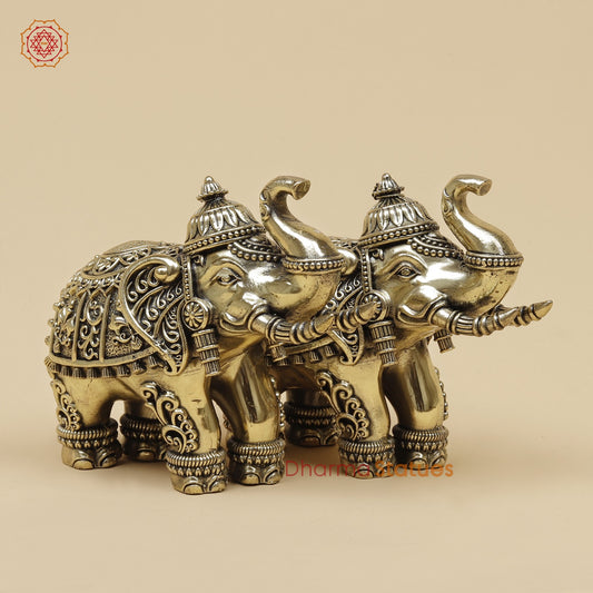 Brass Elephants pair With Fine Carving 5”