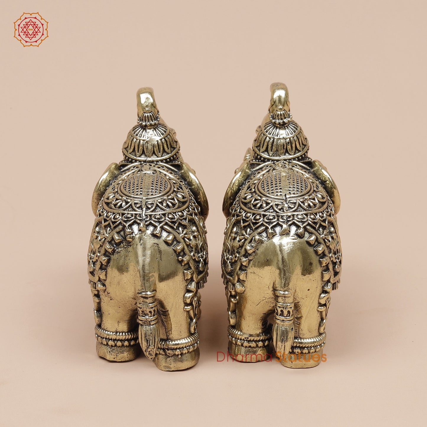 Brass Elephants pair With Fine Carving 4”