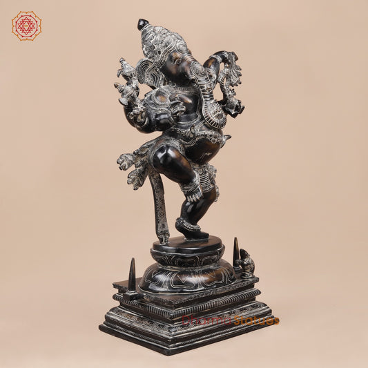 Brass South Indian Ganesh Dancing Fine, Copper Antique Finish 30”