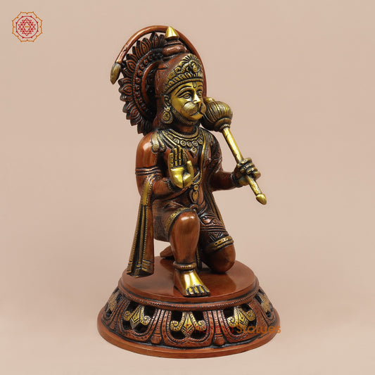 Brass Hanuman Ji seated Fine, Red Copper Finish 11”