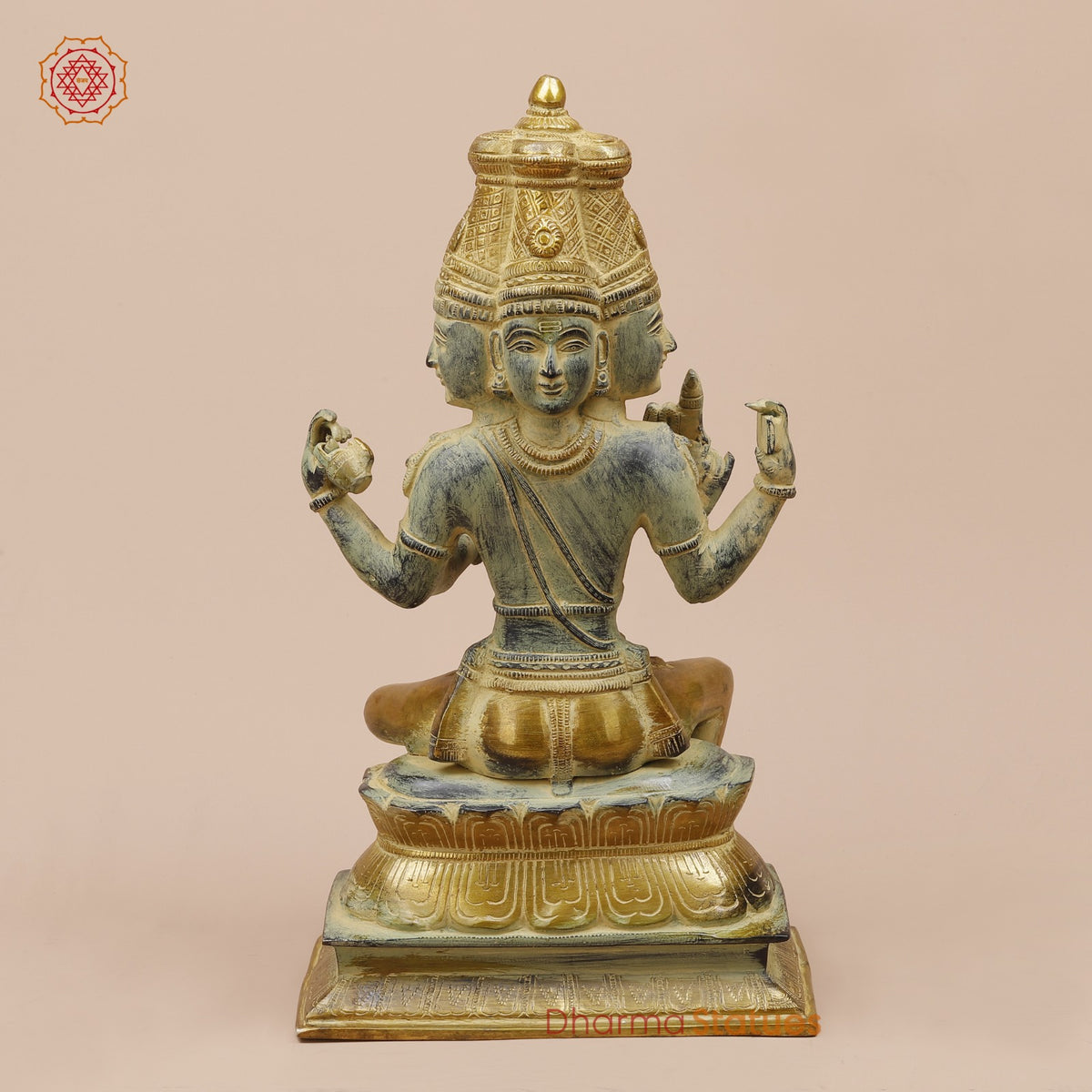 Brass Brahma Seated Fine, Green And Gold Finish 16”