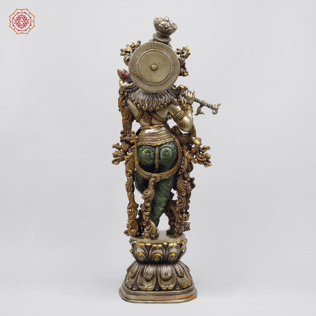 Brass Krishna Standing Fine Carving, Colorful finish 30”