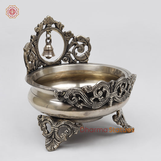Brass Urli with Bell Fine, Smooth Finish 8.5”